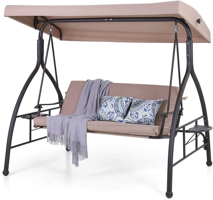 Beige Outdoor Porch Swing with Canopy