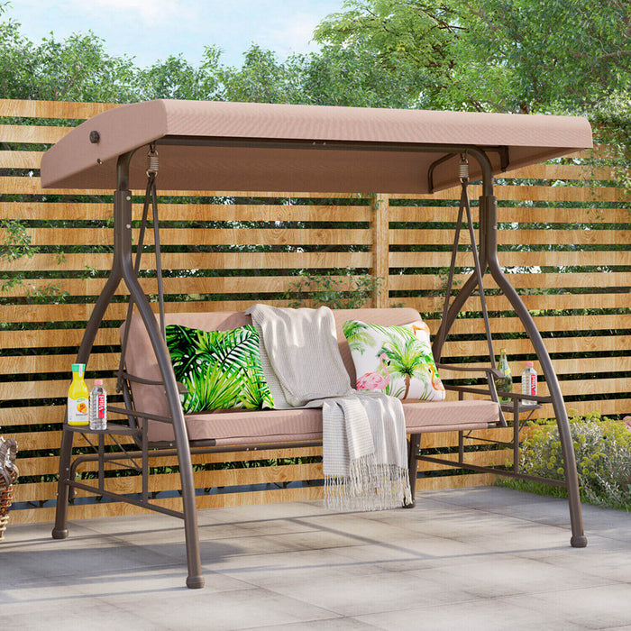 Beige Outdoor Porch Swing with Canopy