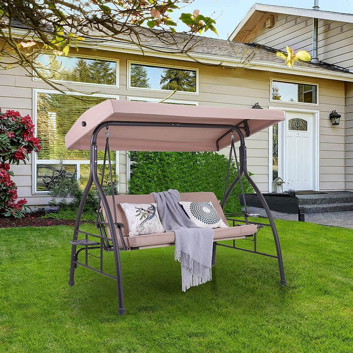 Beige Outdoor Porch Swing with Canopy