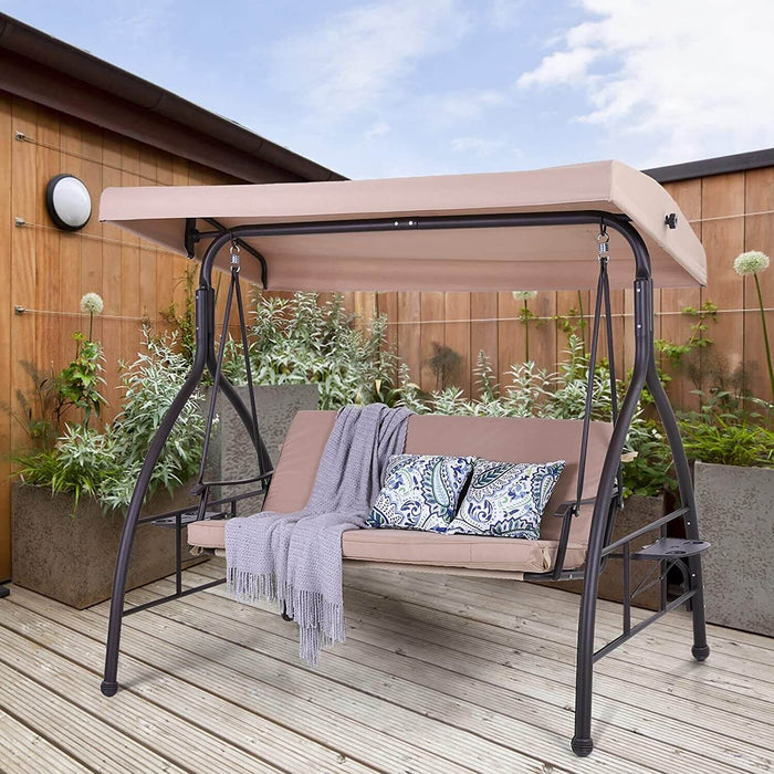 Beige Outdoor Porch Swing with Canopy